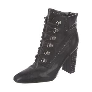 Sigerson Morrison Valora Studded Lace Up Block Heel Booties Womens Sz EU 37.5